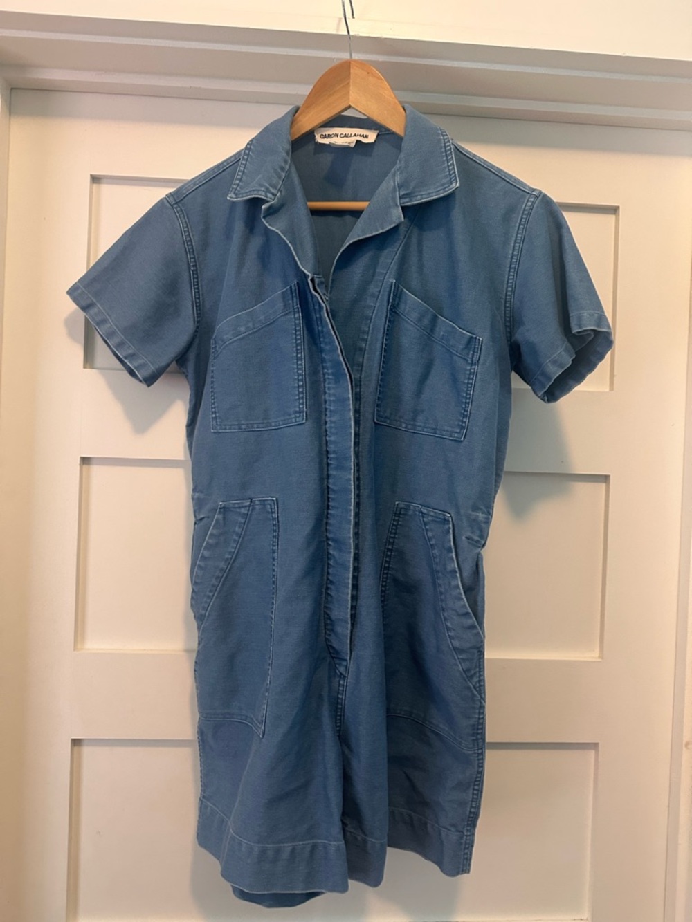 Short Sleeve Light Blue Denim Utility Dress
